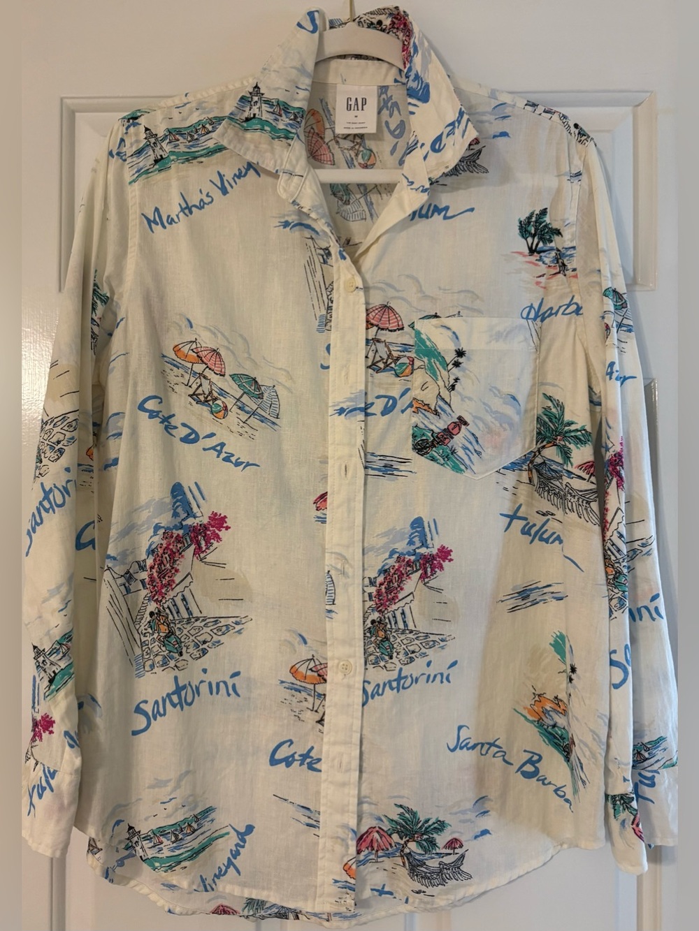 GAP The Easy Shirt Cream Tropical Print Button-Down linen blend Shirt.NWOT